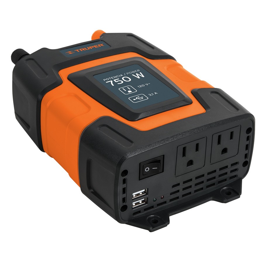 CONVERTIDOR DE CORRIENTE DE 12V A 120V C/ 2 PUERTO USB 750W TRUPER 10490
