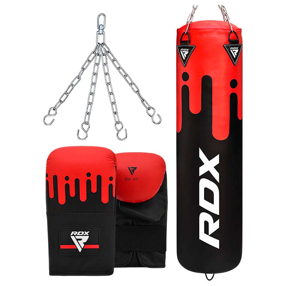 SACO BOXEO VACIO RDX F9 ROJO CON NEGRO + GUANTES + CADENA SET 4PC 4UPBR-F9RB-5FT