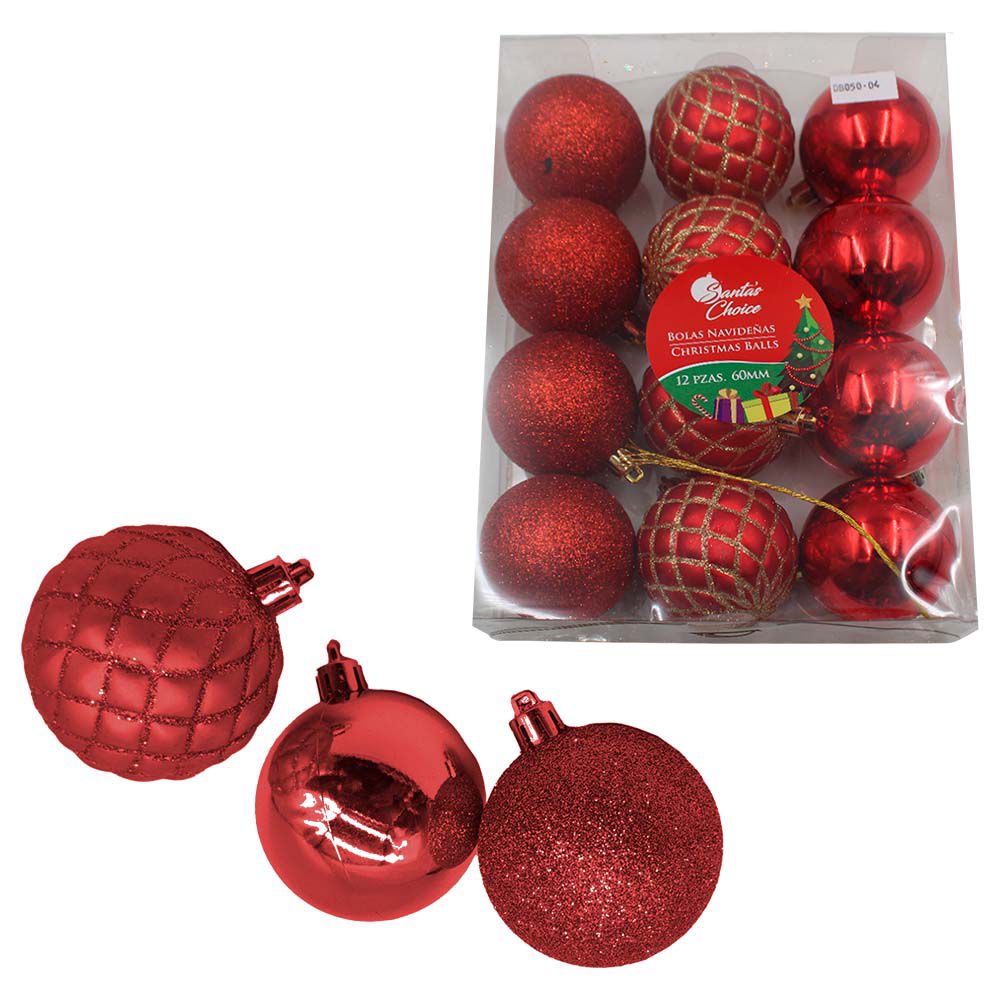 BOLAS NAVIDEÑAS ROJAS 60MM SET 12PCS XMB-455