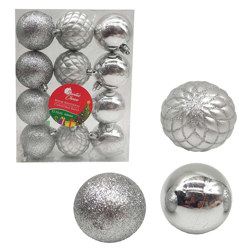 BOLAS NAVIDEÑAS PLATEADAS 60MM SET 12PCS XMB-457