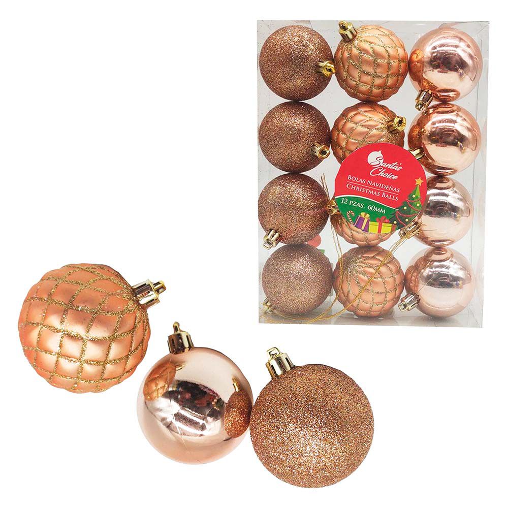 BOLAS NAVIDEÑAS COBRE 60MM SET 12PCS XMB-462