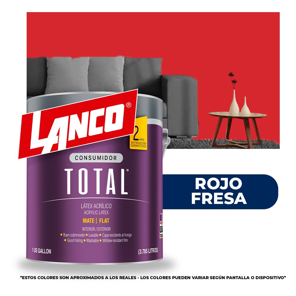 PINTURA TOTAL ACRILICA LATEX ROJO FRESA GLN TL3476