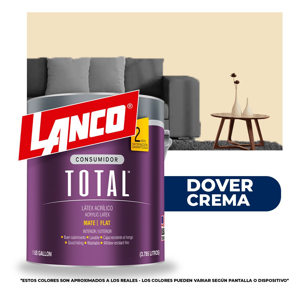 PINTURA TOTAL ACRILICA LATEX DOVER CREMA GLN TL2790