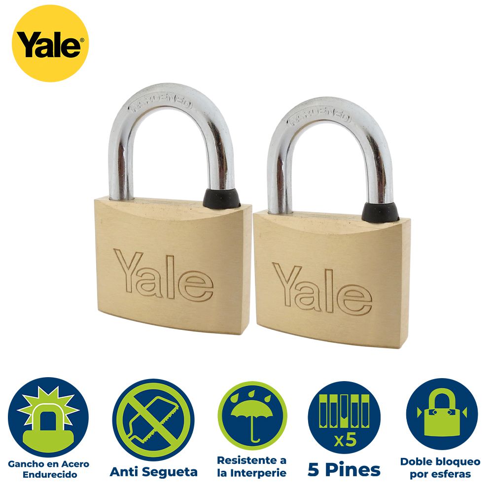 SET 2 CANDADOS LATON UNIFICADOS 40MM YALE 110-40