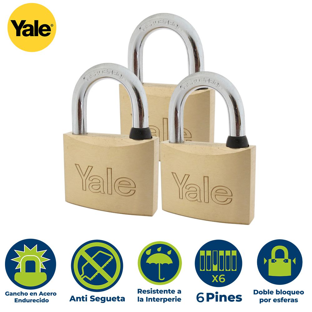 SET 3 CANDADOS LATON UNIFICADOS 50MM YALE 110-50
