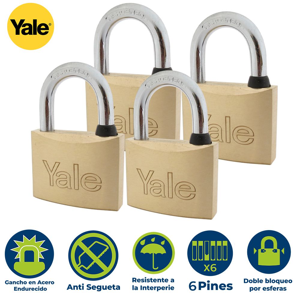 SET 4 CANDADOS LATON UNIFICADOS 50MM YALE 110-50