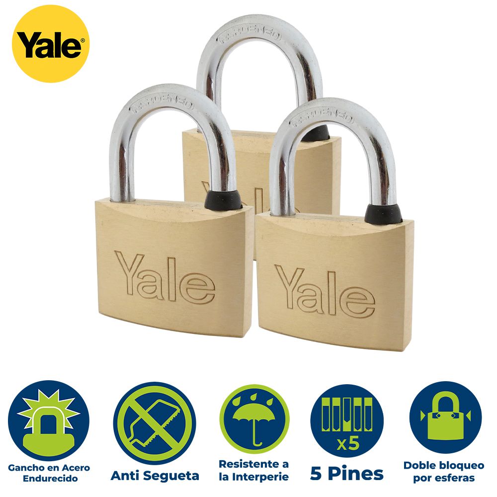 SET 3 CANDADOS LATON UNIFICADOS 40MM YALE 110-40