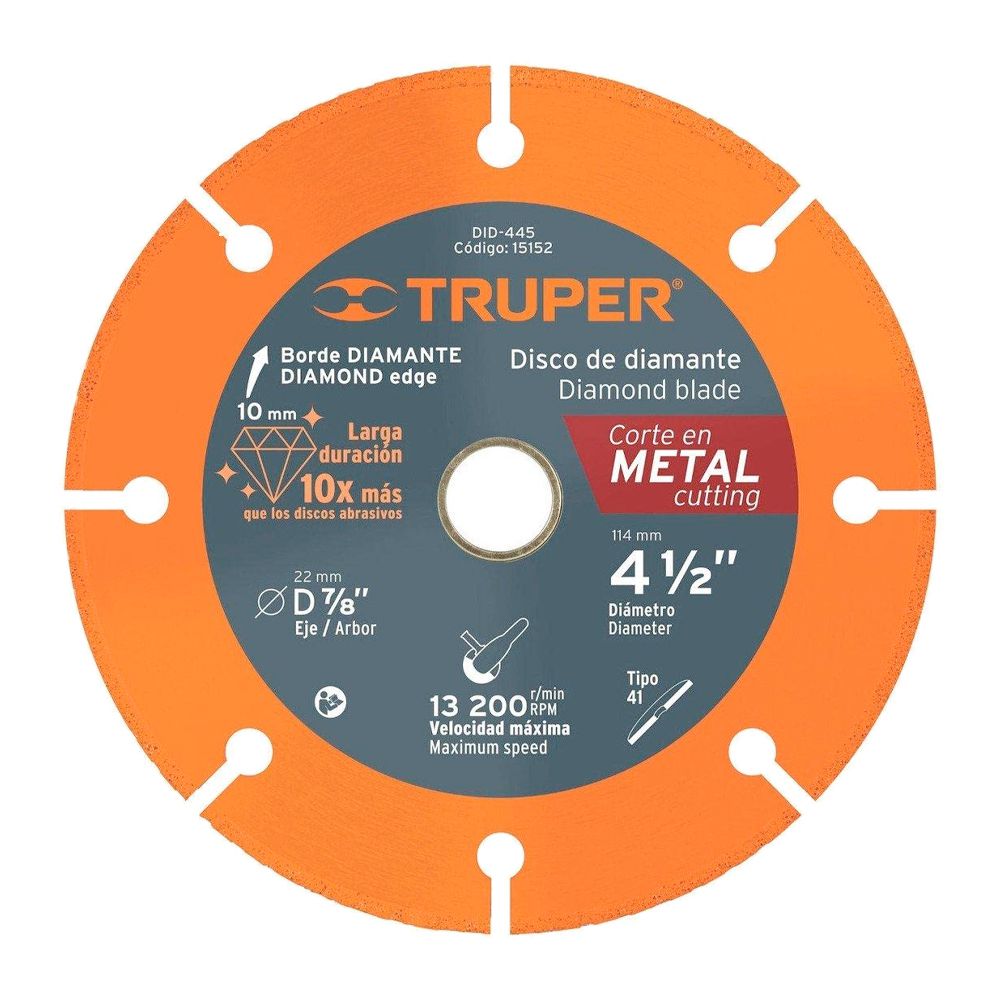 DISCO DIAMANTADO 10X PARA METAL 4-1/2 PLG. X 1.6MM TRUPER 15152