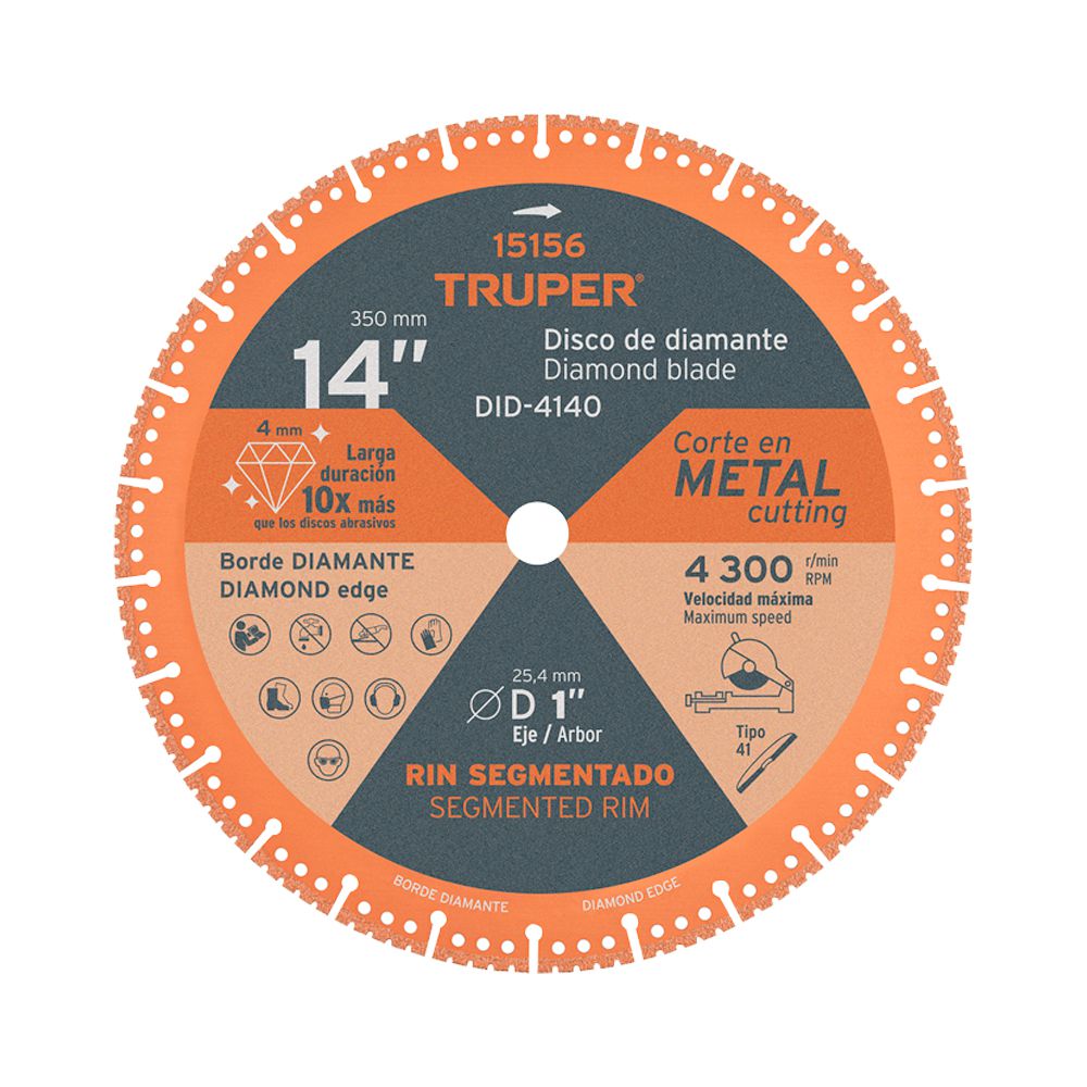 DISCO DIAMANTADO 10X PARA METAL 14 PLG. X 4MM TRUPER 15156