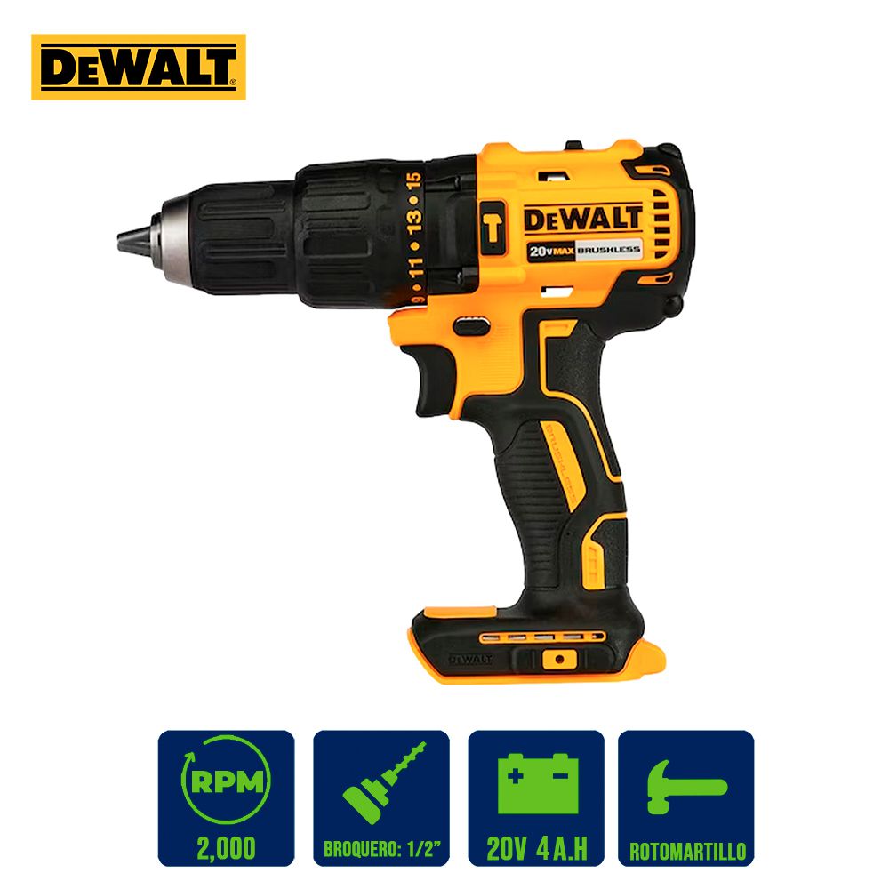 TALADRO PERCUTOR 1/2PLG. INAL. 20V 340W C/BATERIA Y CARGADOR DEWALT DCD7781B1 (PR)