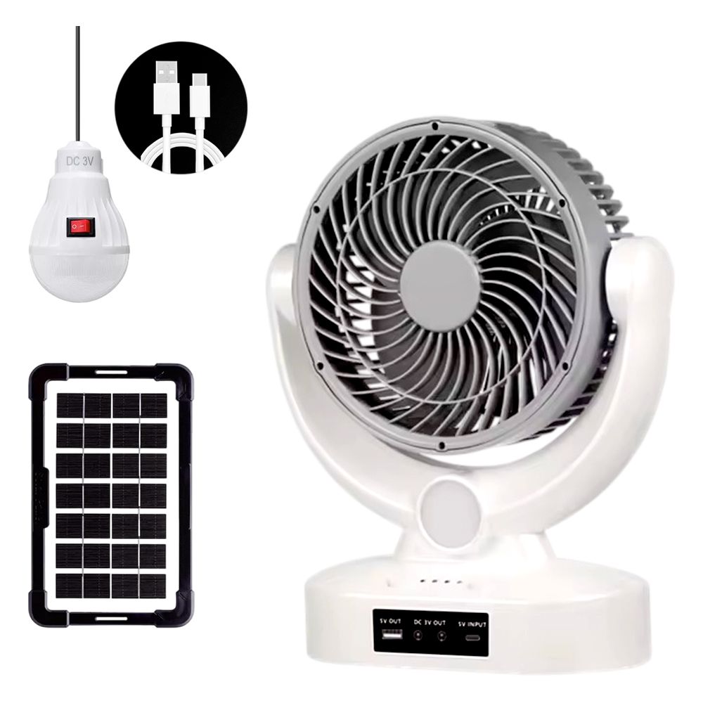 VENTILADOR RECARG. PORTATIL 8 PULG + PANEL SOLAR + BOMBILLO EL-3080