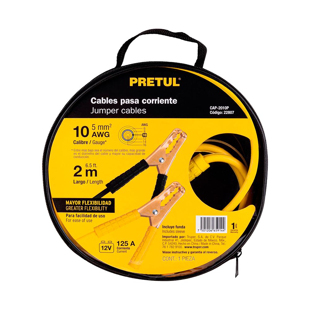 CABLES PASA CORRIENTE AUTO 10AWG 125A 2MTS TRUPER 22807