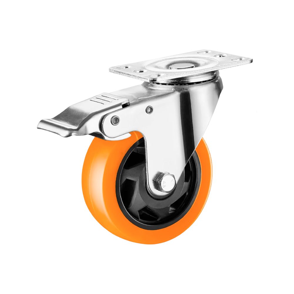 RUEDA NARANJA INDUST. GIRAT. CON FRENO 4 RUCN104