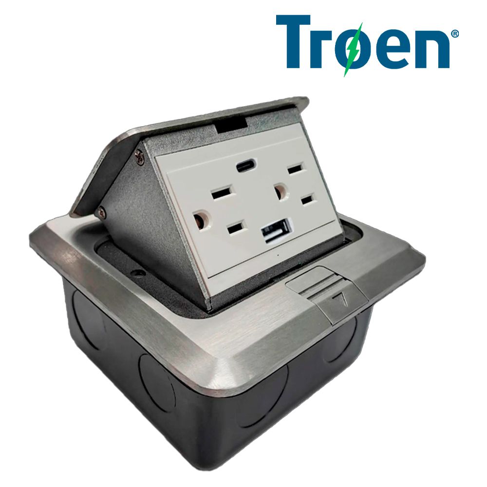 TOMA CTE HEMBRA DOBLE POLARIZADO TROEN DE PISO + 2 USB TR-FS-1U1C