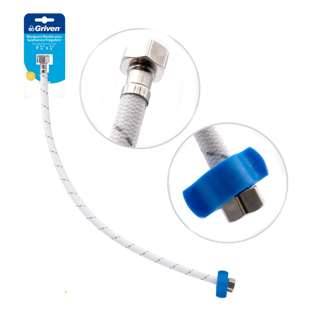 TUBO ABASTO FLEXIBLE GRIVEN PARA LAVABO 3/8 X 1/2 X 20 PULG A367-HSB20