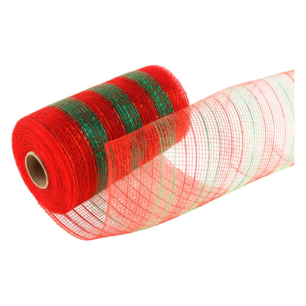 CINTA DECORATIVA NAVIDEÑA ROJA Y VERDE 15CM X 10YDAS MALLA REF-S-05