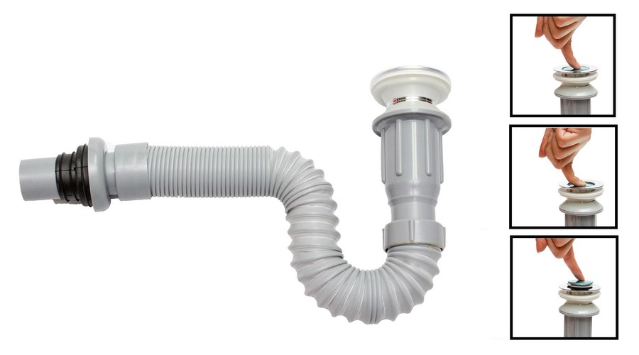 SIFON PVC FLEX. PARA LAVABO 1 1/4 PULG CROMO CON DESAGUE PUSH SIF-0220