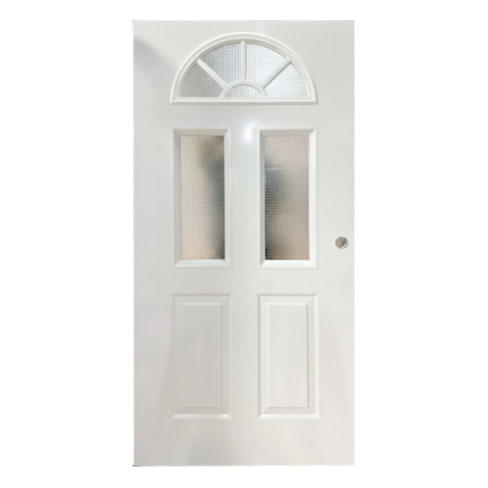 PUERTA METALICA INYECTADA MEDIO PUNTO DOS VIDRIOS 2X1 MTS. IZQ. SIN MOCHETA HECASA