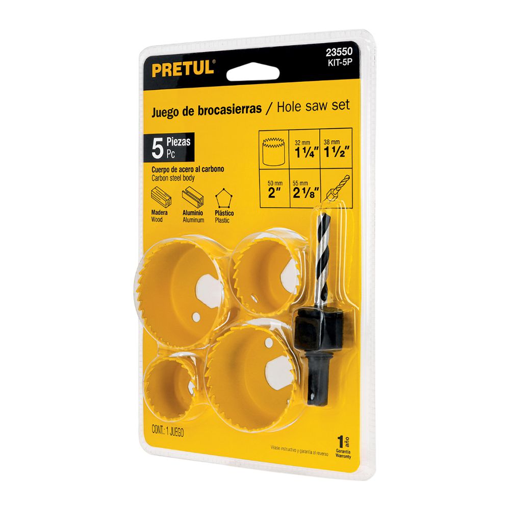 JUEGO DE BROCAS PARA INSTALAR CERRADURA 5 PZAS. PRETUL 23550