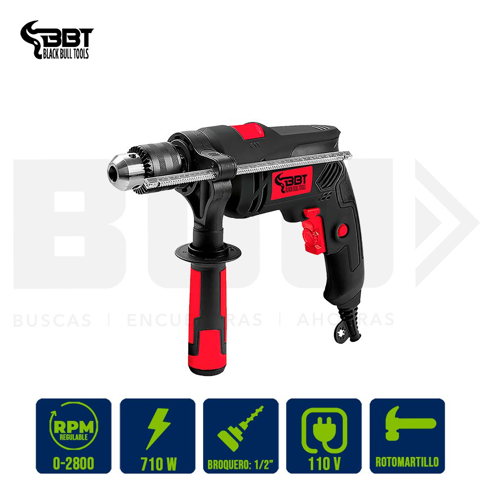 TALADRO ROTOMARTILLO ELECT. 1/2PLG. 710W 110V 2800RPM VEL. VARIAB. BBT KZ40