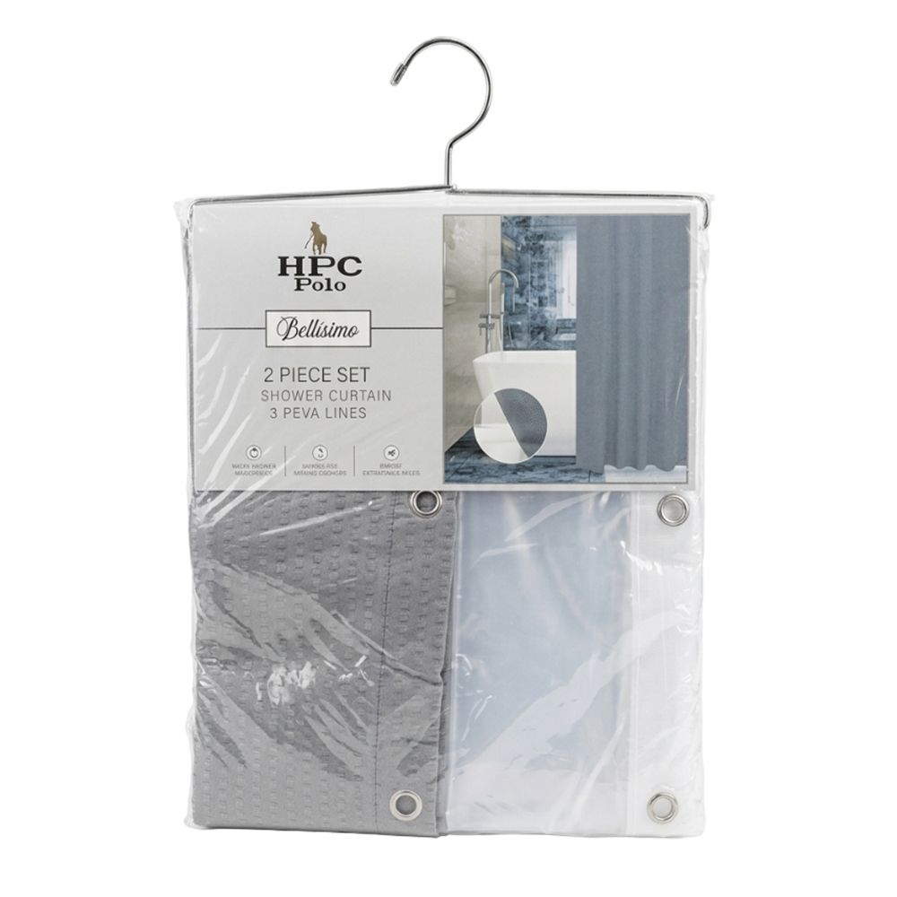 CORTINA P/BAÑO GRIS 70X72PUL 2PCS HCP-5250