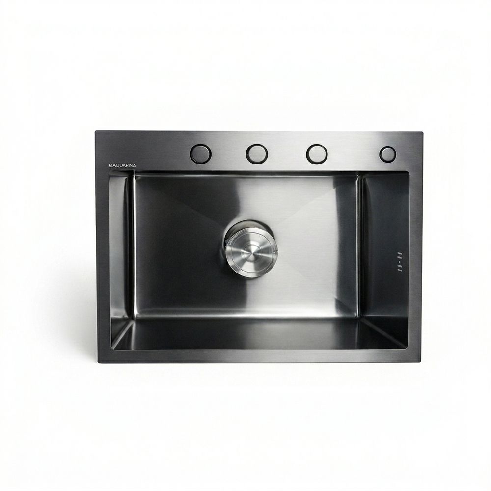 FREGADERO ACERO INOX. NEGRO MATE 23.6X17.7PULG (DESAGUE + DRENAJE + DIPENSADOR) AQUAFINA A-6045B