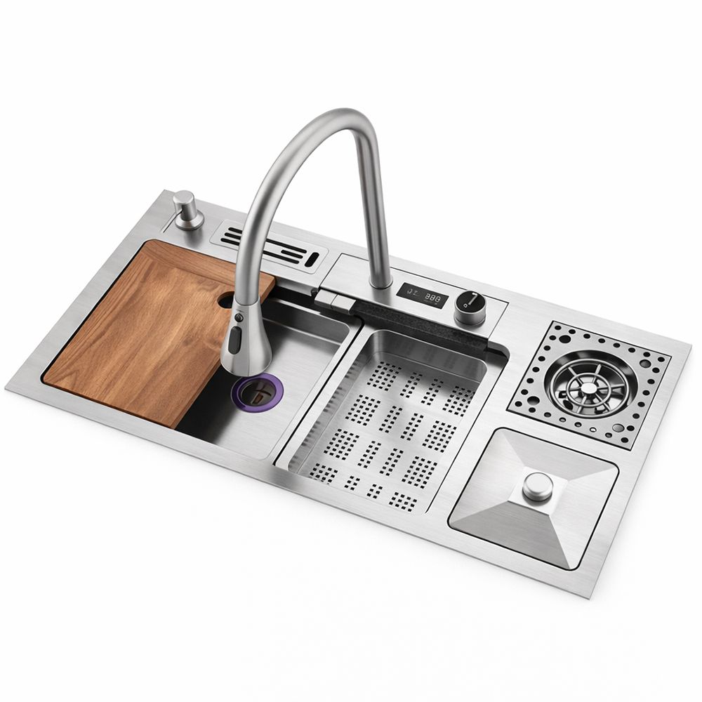 SET FREGADERO TODO EN UNO 88X45CM GRIS METALIZADO AQUAFINA A-8845SET-B