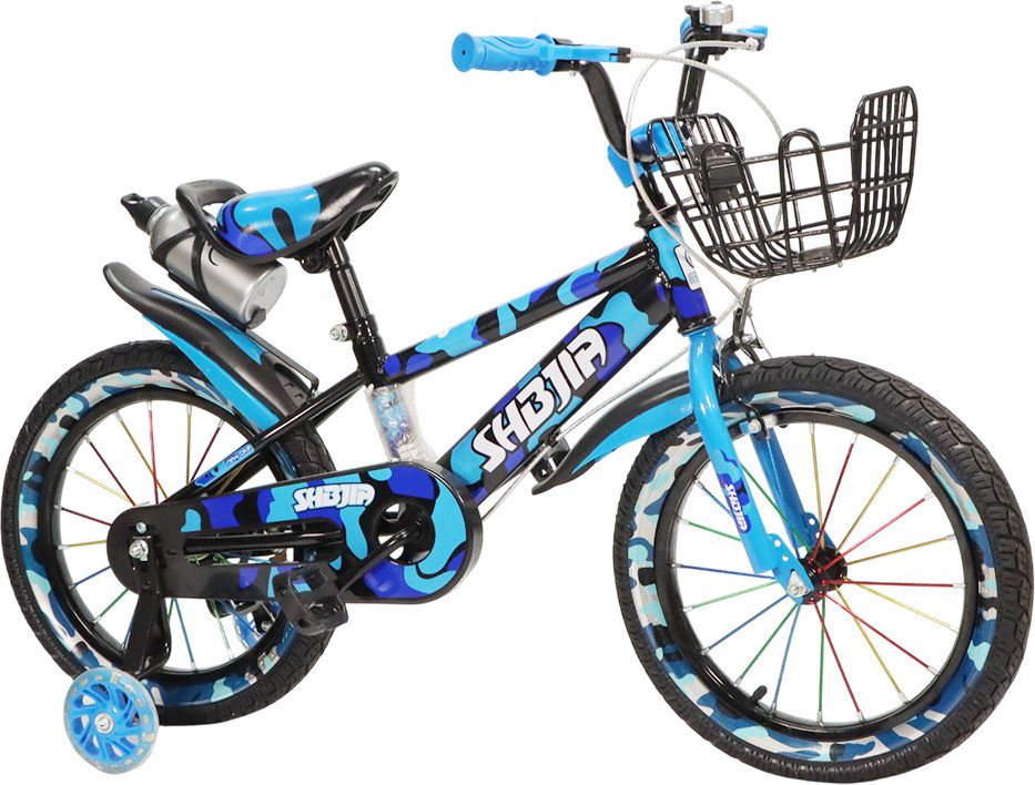 BICICLETA NIÑO SHBEJIA RIN 16 AZUL CAMO CON CANASTA MCXS