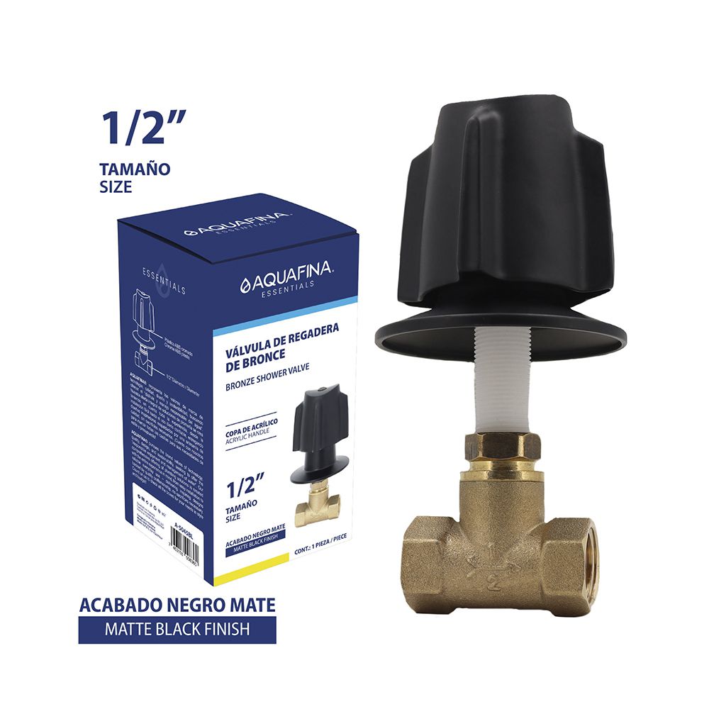 VALVULA DUCHA CORTA 1/2 PULG NEGRO MATE AQUAFINA A-5045BL
