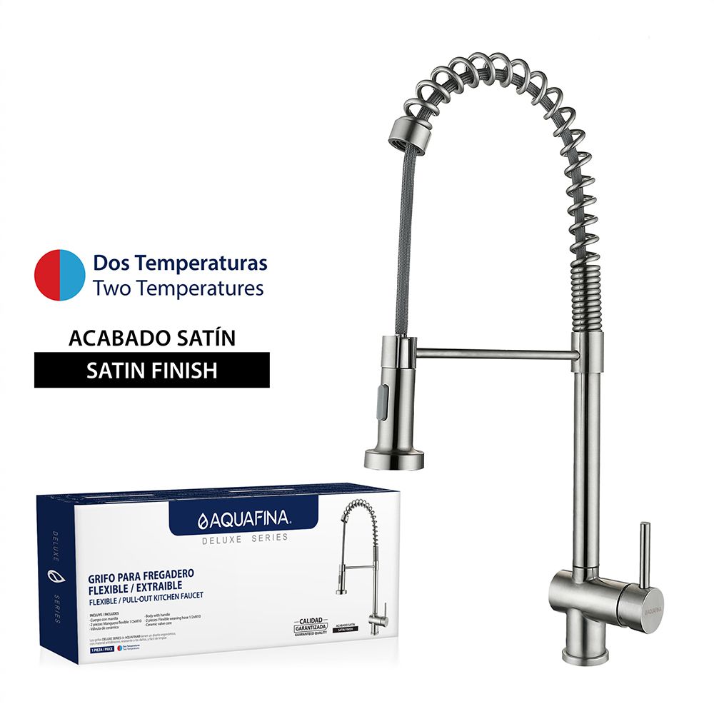 LLAVE PARA FREGADERO CABEZAL EXTRAIBLE/FLEXIBLE SATINADO AQUAFINA A-4214A