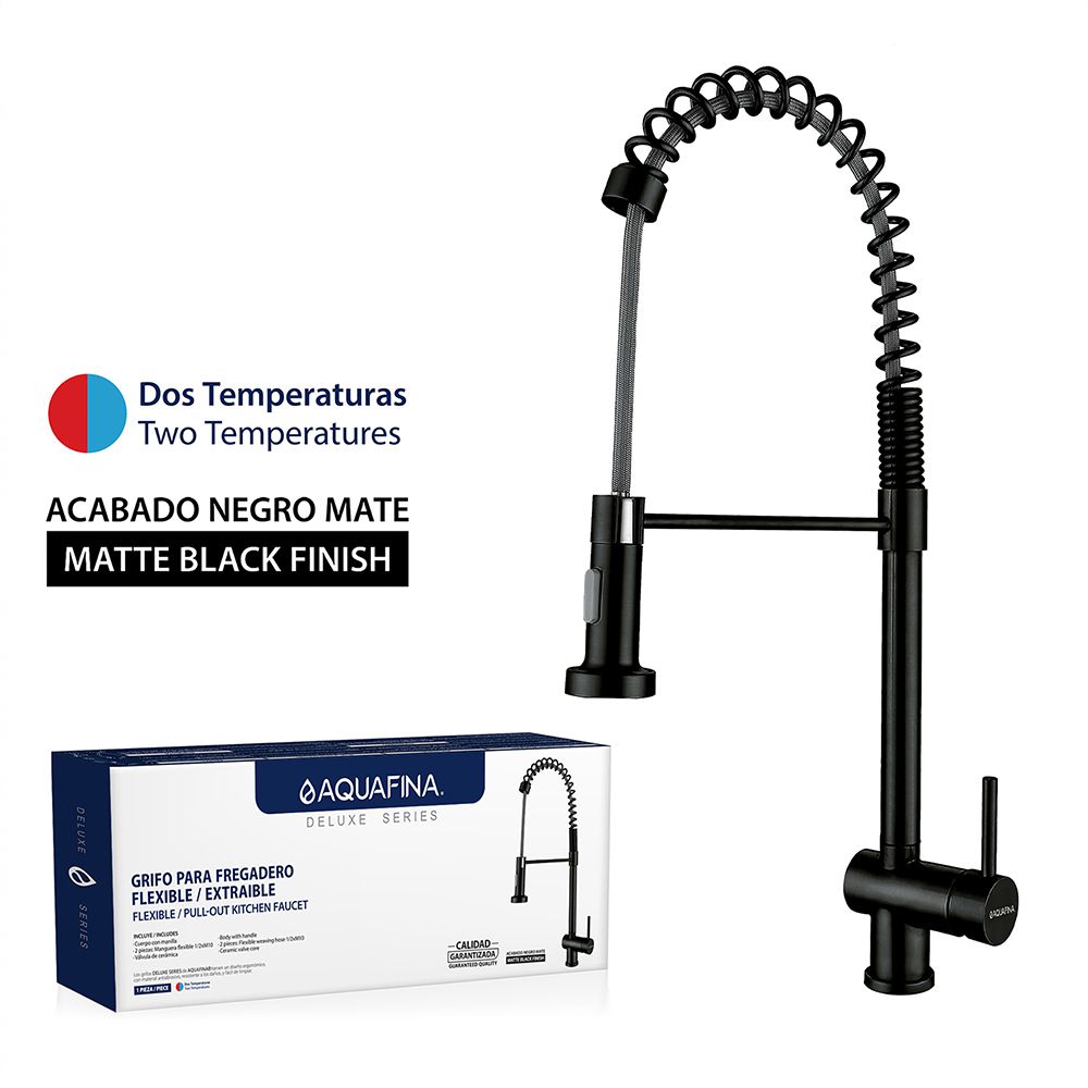 LLAVE PARA FREGADERO CABEZAL EXTRAIBLE/FLEXIBLE NEGRO MATE AQUAFINA A-4214B