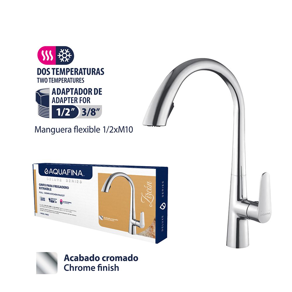 LLAVE PARA FREGADERO CABEZAL EXTRAIBLE CROMADO AQUAFINA A-8382A