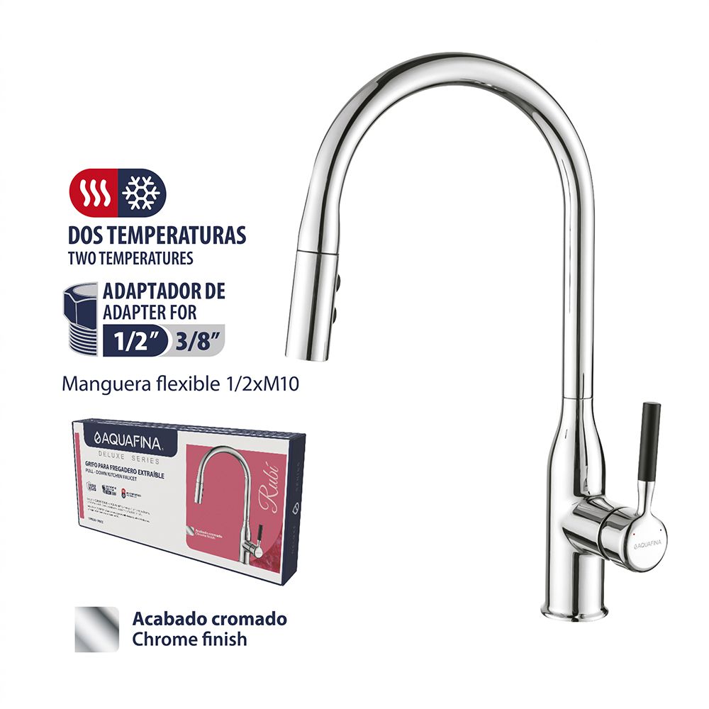 LLAVE PARA FREGADERO CABEZAL EXTRAIBLE CROMADO AQUAFINA A-8381A