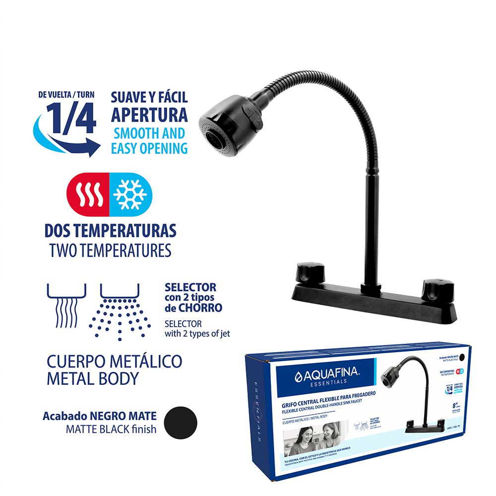 MEZCLADOR PARA FREGADERO FLEX. NEGRO MATE AQUAFINA A-GSZ806-B