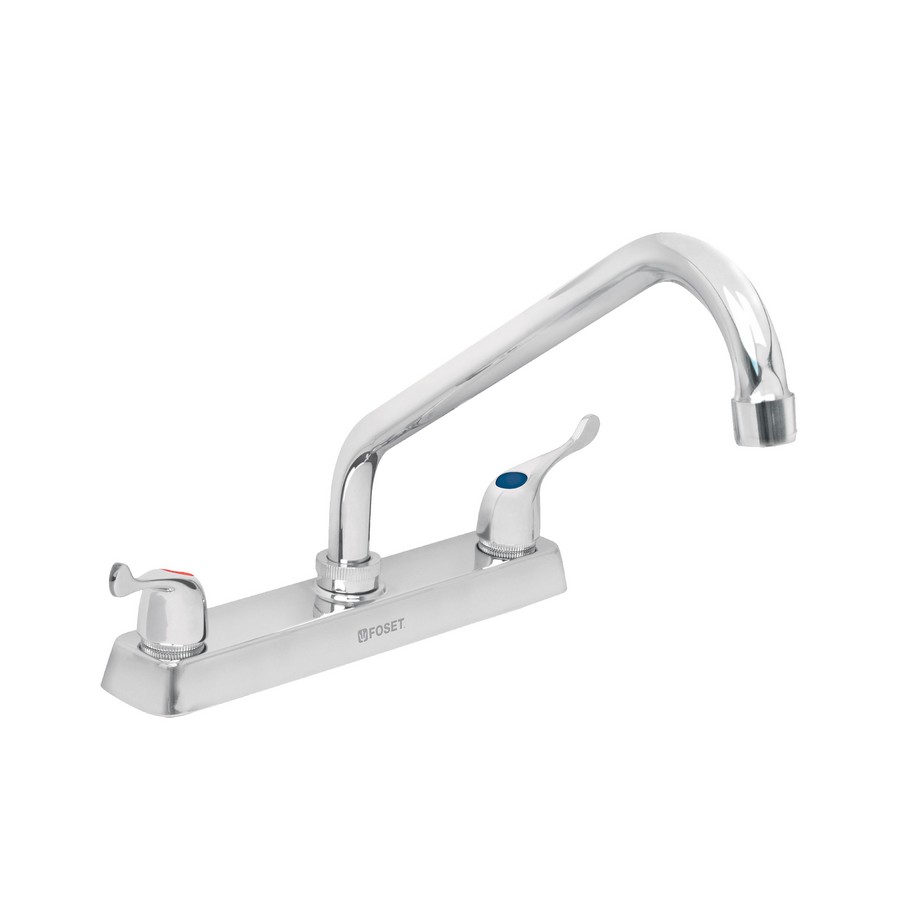 MEZCLADOR PARA FREGADERO ACERO INOX. CON CARTUCHO CERAMICA 8 PULG. TRUPER/FOSET 49287