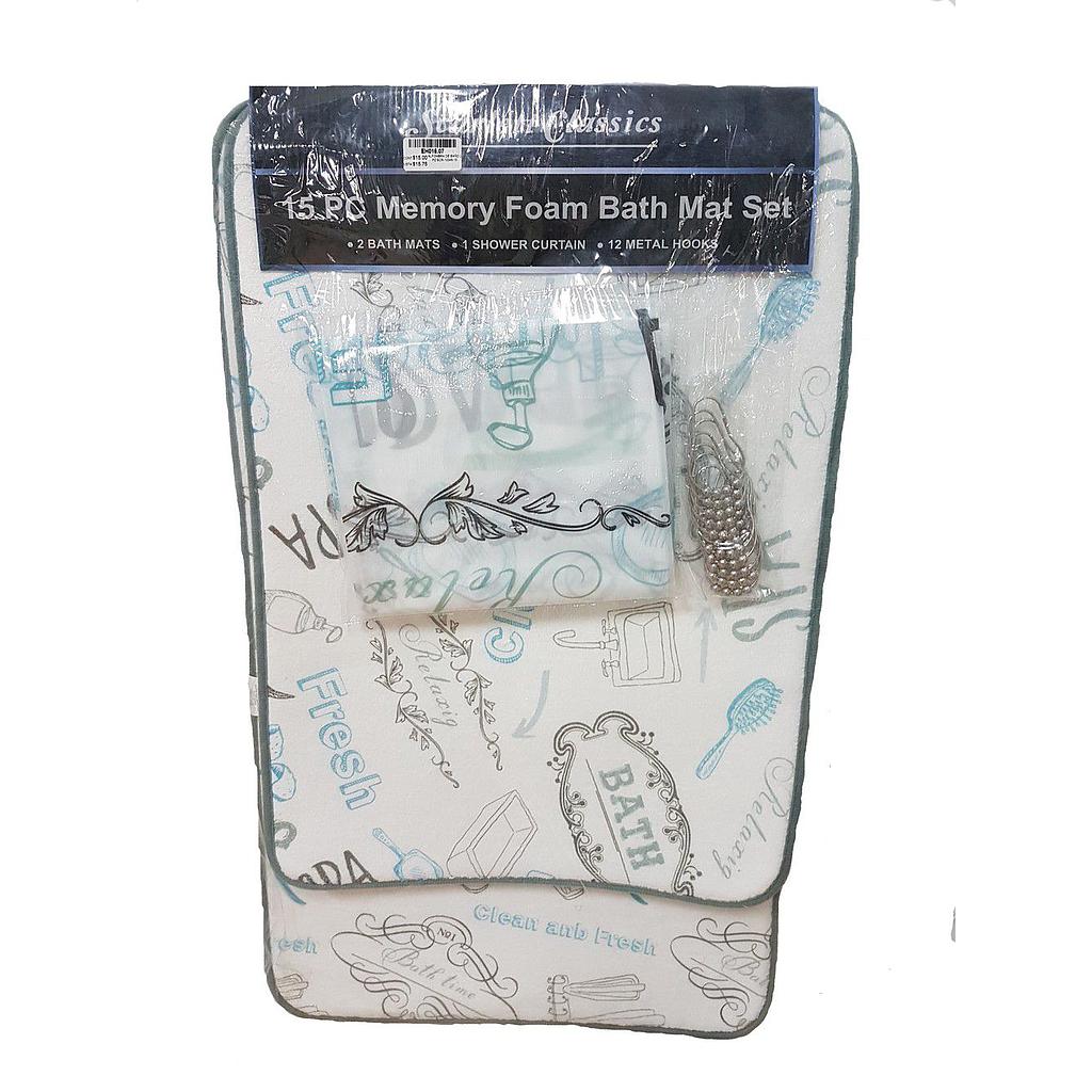 ALFOMBRA DE BAÑO 2 PZ CON CORTINA SCR-10048-15