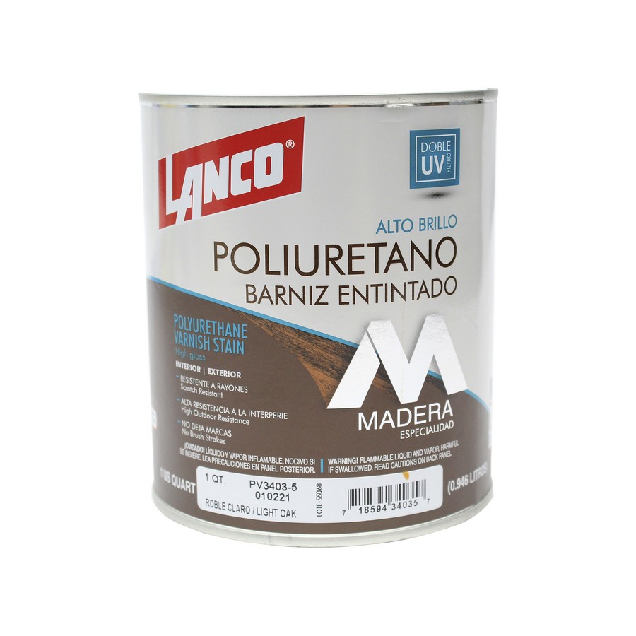 BARNIZ POLIURETANO CON TINTE COLOR ROBLE CLARO 1/4 LANCO PV3403-5
