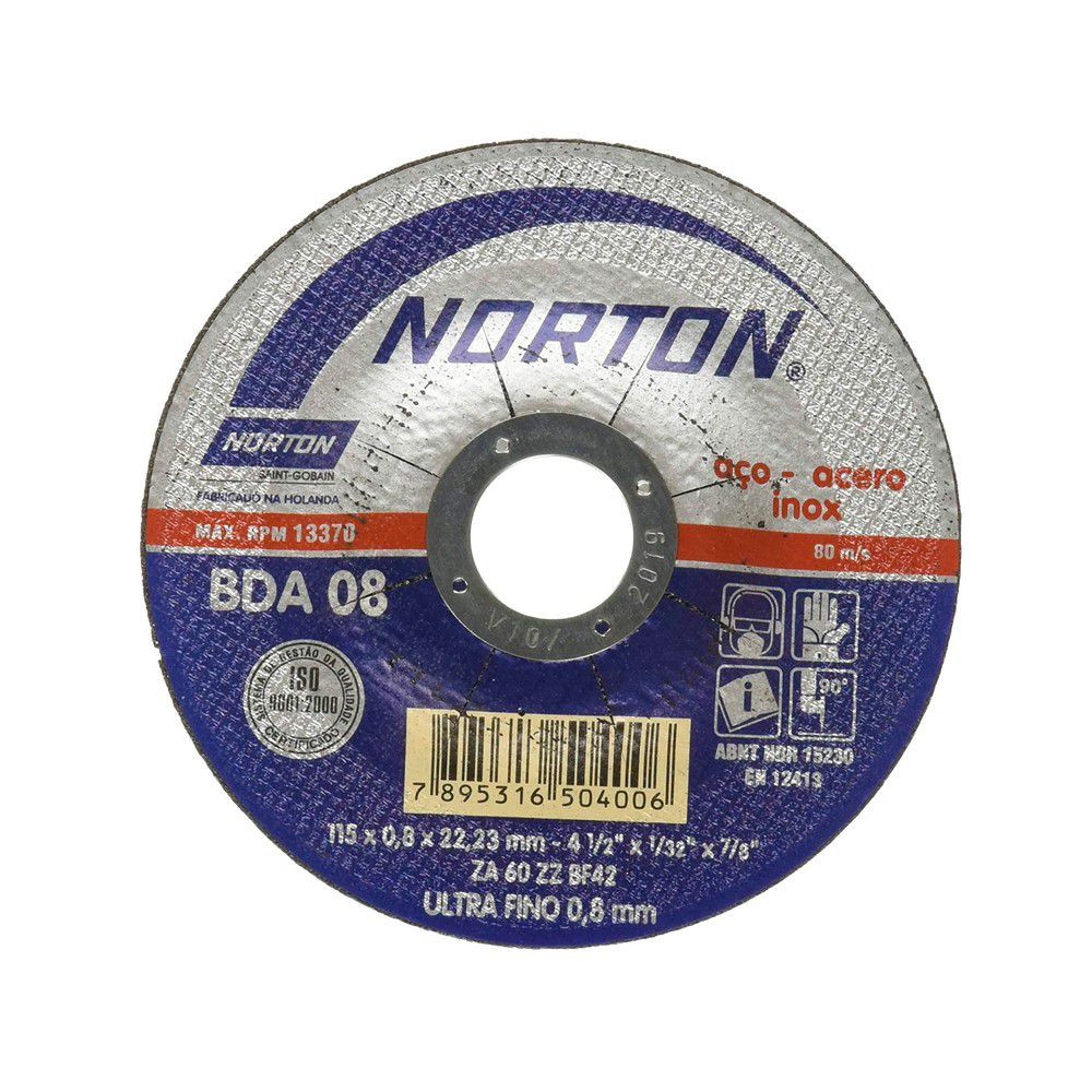 DISCO PARA METAL NORTON CONICO T42  0.8MM X 4 1/2 BDA08