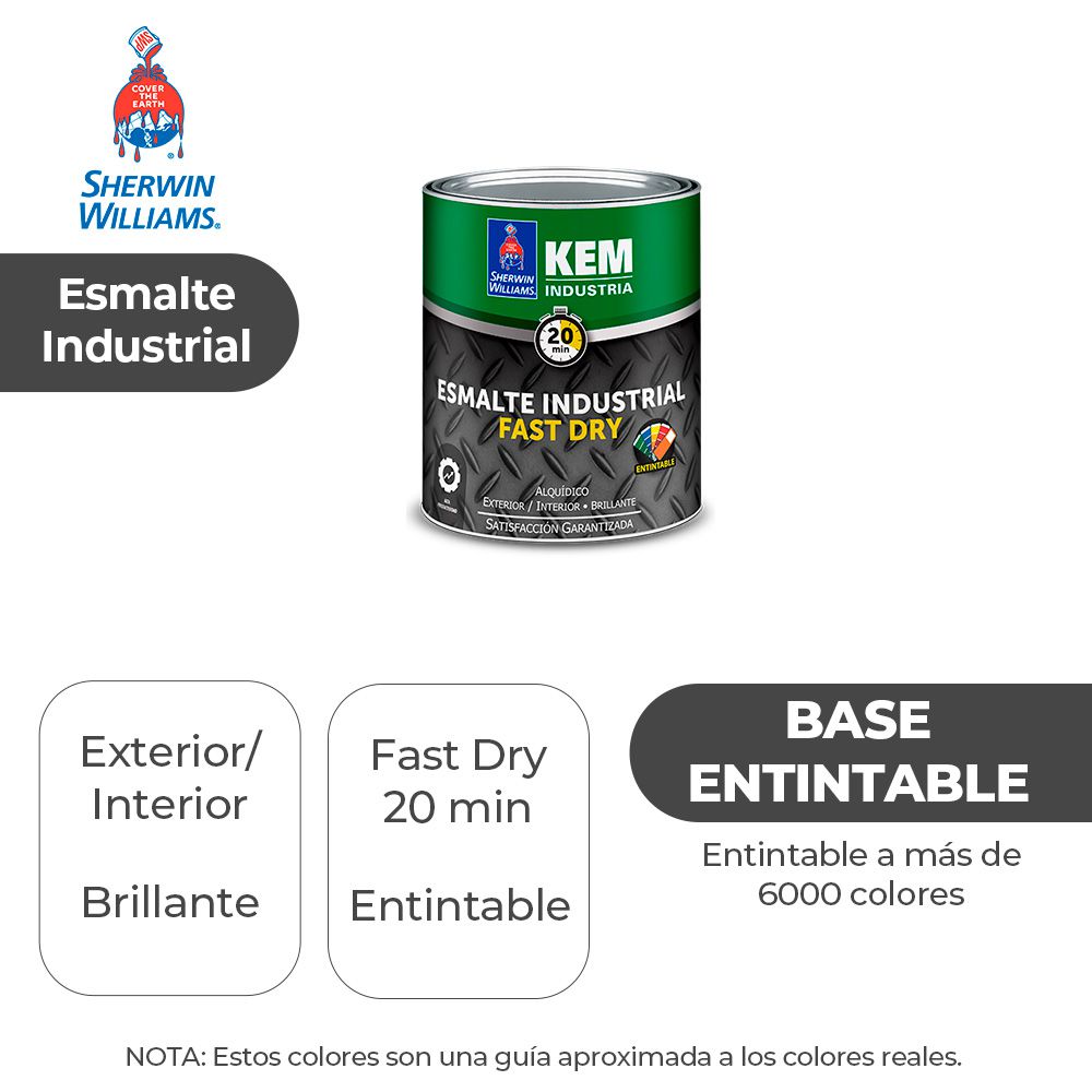 ESMALTE IND. FAST DRY KEM ENTINTABLE BRILLO EXTRA WHITE 1/4 SHERWIN F80WSA51-1/4