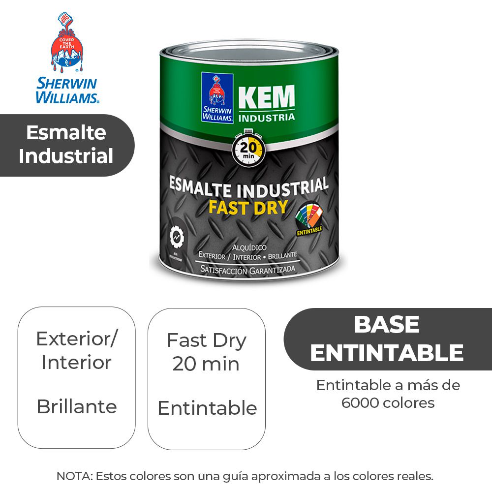 ESMALTE IND. FAST DRY KEM ENTINTABLE BRILLO EXTRA WHITE GALON SHERWIN F80WSA51-1