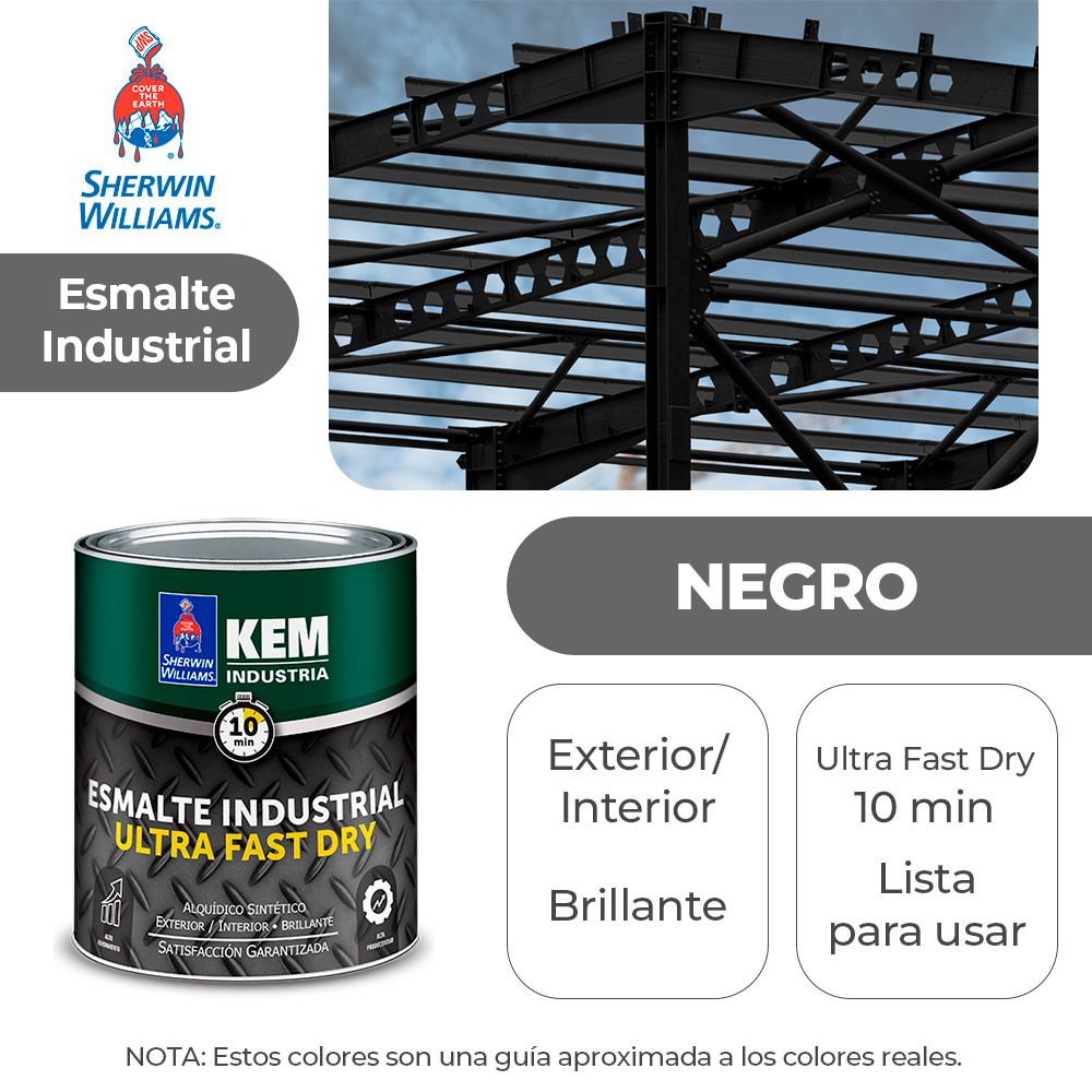 ESMALTE INDUSTRIAL KEM FASTER DRY BRILLO NEGRO GALON SHERWIN F85BSA1-1