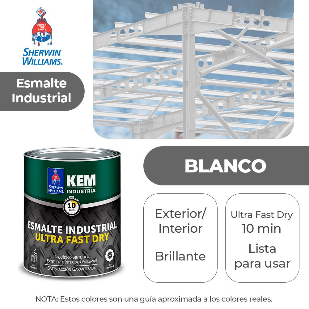 ESMALTE INDUSTRIAL KEM FASTER DRY BRILLO BLANCO GALON SHERWIN F85WSA1-1
