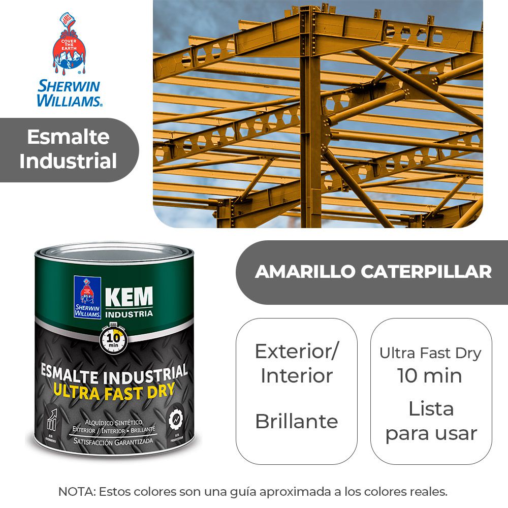 ESMALTE INDUSTRIAL KEM FASTER DRY BRILLO AMARILLO CATERPILLAR GALON SHERWIN F85YSA2-1