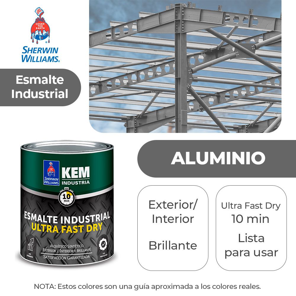ESMALTE INDUSTRIAL KEM FASTER DRY BRILLO ALUMINIO GALON SHERWIN F85SSA2-1