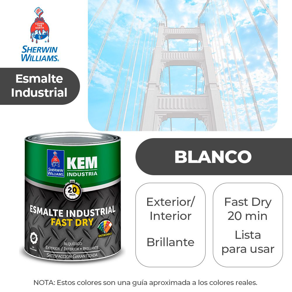 ESMALTE INSUDTRIAL KEM SECADO 20 MIN. BRILLO BLANCO GALON SHERWIN F80WSA1-1