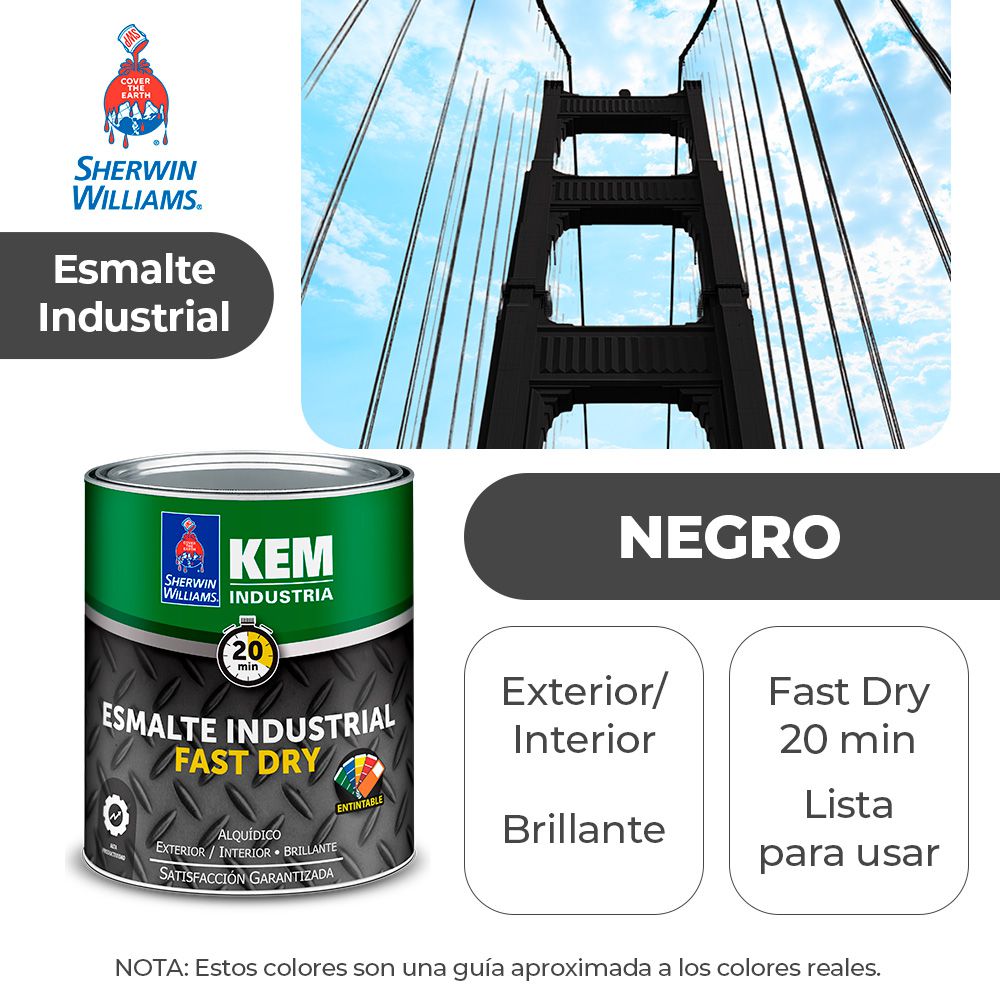 ESMALTE INSUDTRIAL KEM SECADO 20 MIN. BRILLO NEGRO GALÓN SHERWIN F80BSA1-1