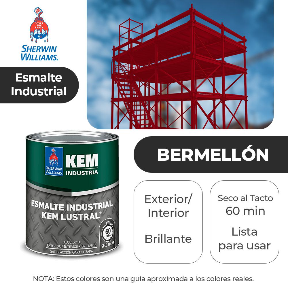 ESMALTE INDUSTRIAL KEM ALQ. LUSTRAL INT./EXT. BRILLO BERMELLÓN GAL. SHERWIN F65R1-1