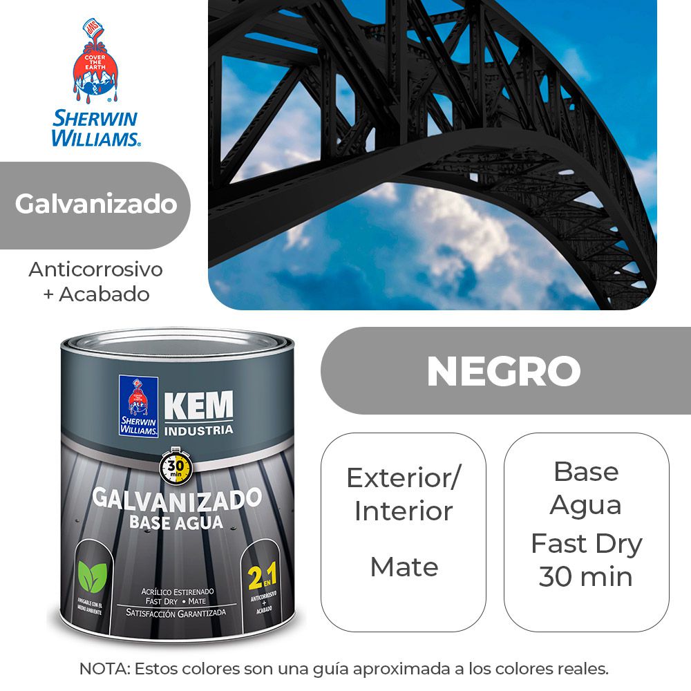 PINTURA KEM PARA METALES GALVA. BASE AGUA MATE NEGRO GALON SHERWIN B52BSA1-1