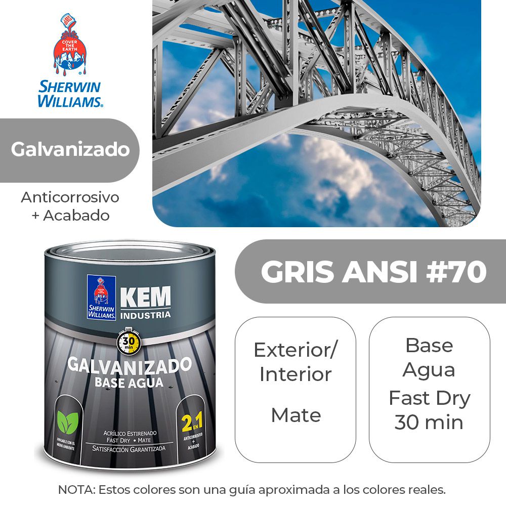 PINTURA KEM PARA METALES GALVA. BASE AGUA MATE GRIS ANSI #70 GALON SHERWIN B52ASA5-1