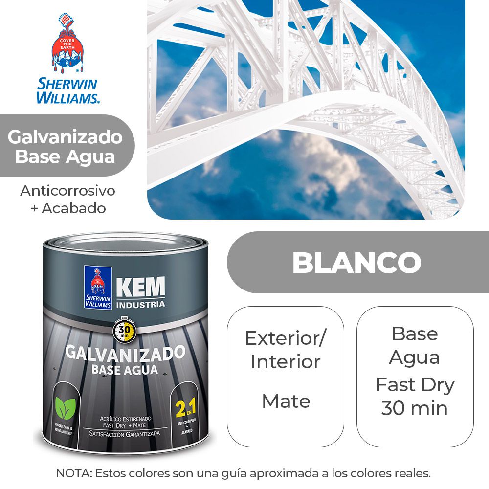 PINTURA KEM PARA METALES GALVA. BASE AGUA MATE BLANCO GALON SHERWIN B52WSA1-1